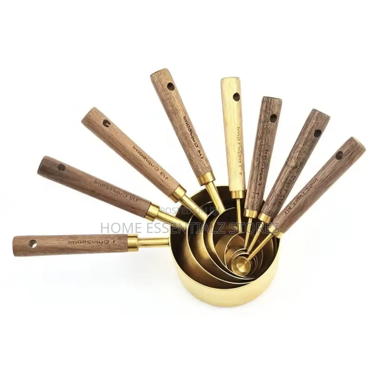 Set of Stainless Steel Measuring Cups With Wooden Handle
