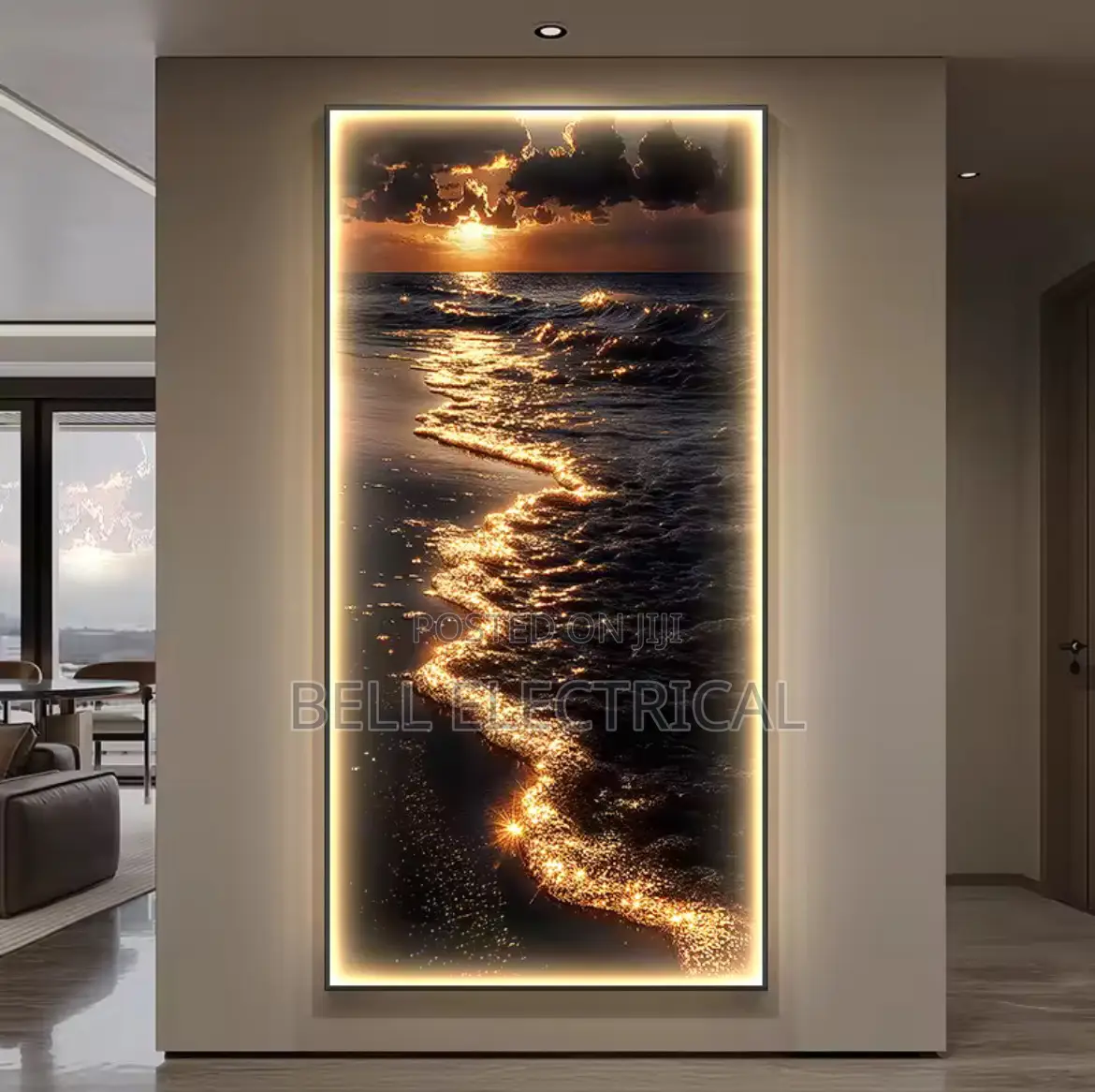 Gold Sea Wave Hanging Painting Abstract Lustre Mural Light