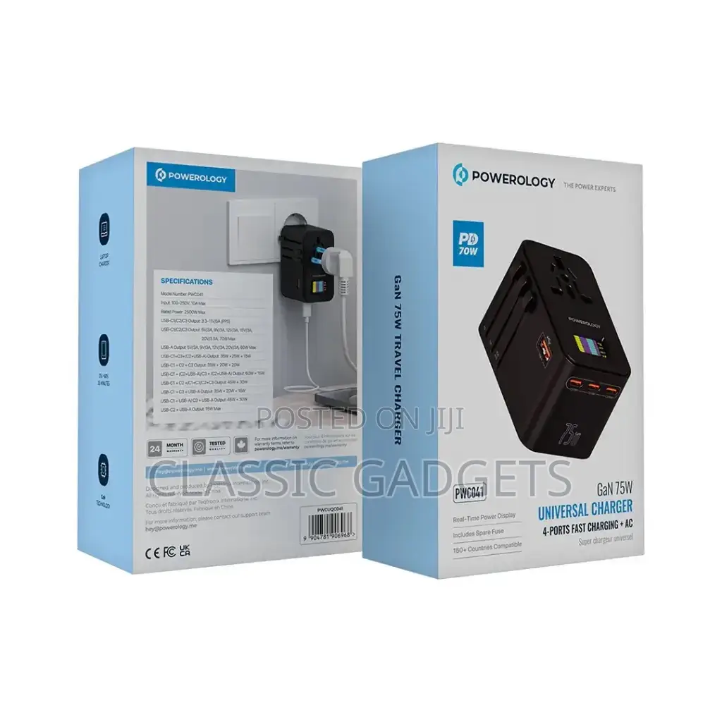 Powerology Pwc041 Gan 75w Universal Charger With 4 Ports
