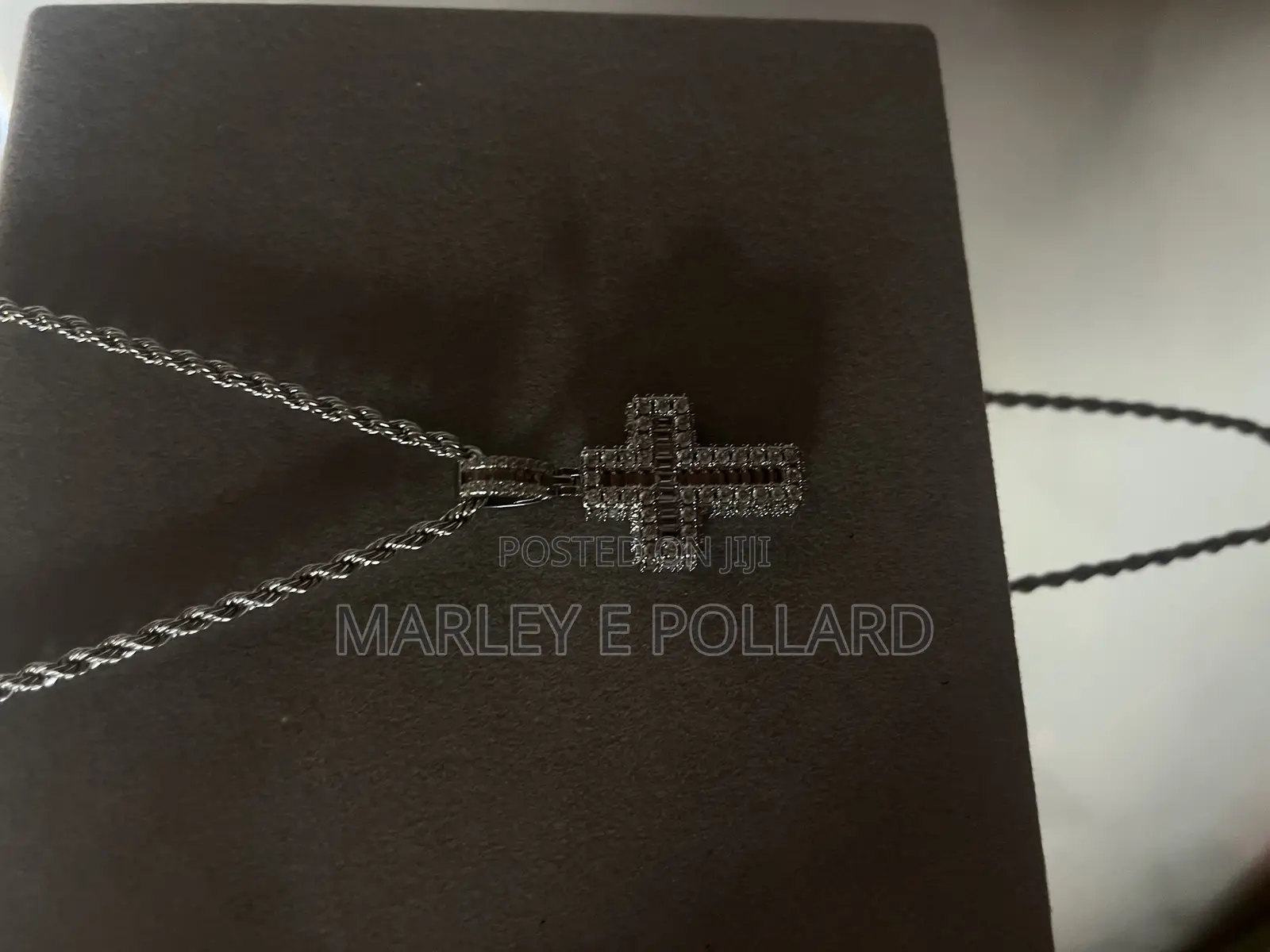 Quality Platinum Cz Diamond Rope Cross Chain Necklace,