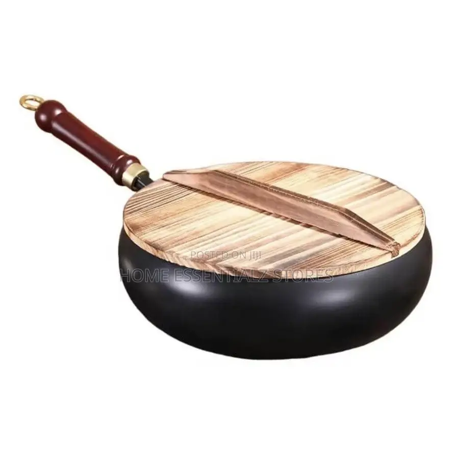 Wok Frying Pan With Wooden Lid