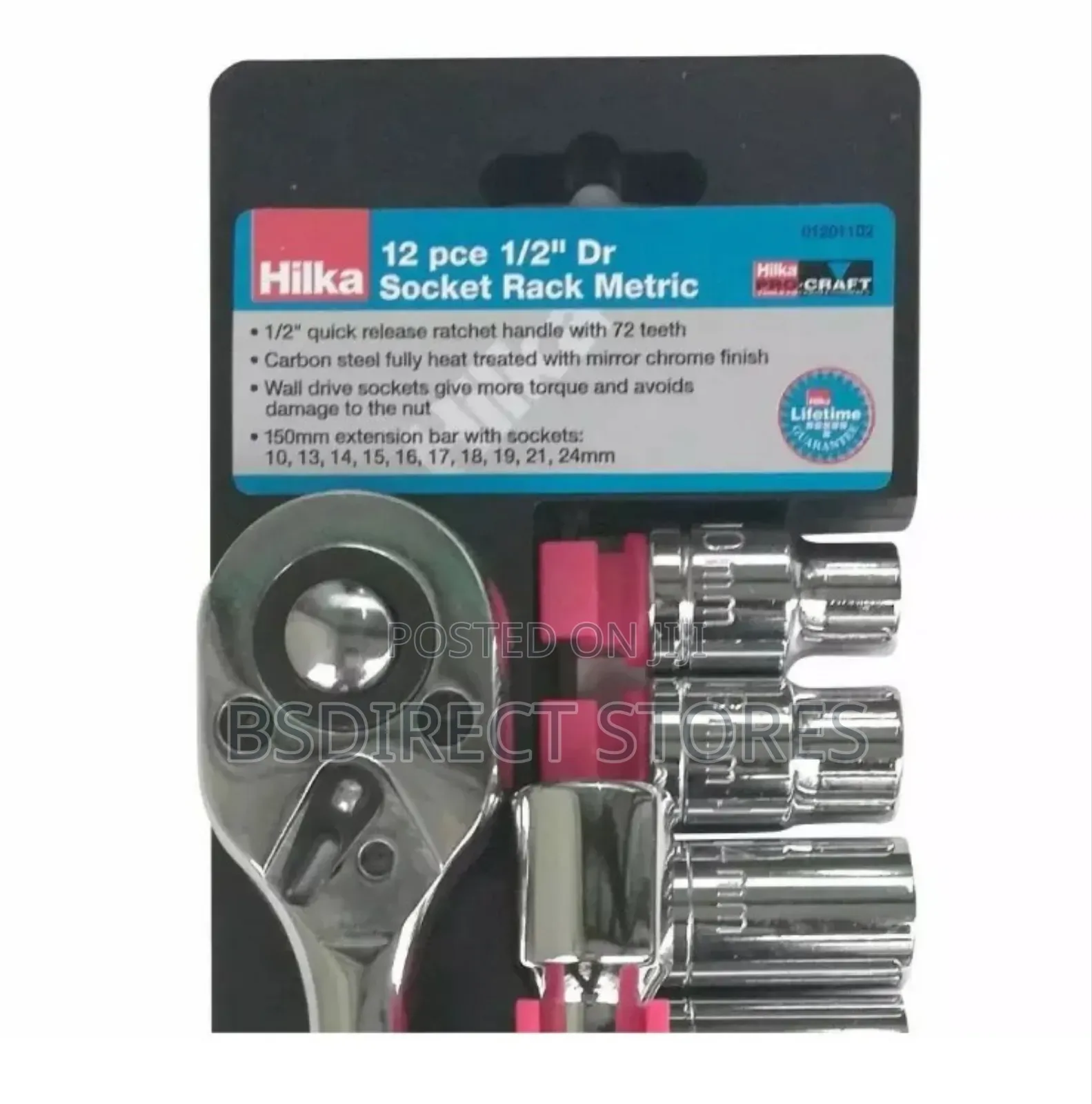 Hilka 12 Pce 1/2" Dr Socket Rack Carbon Steel Metric