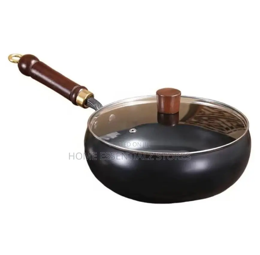 Wok Frying Pan With Wooden Lid