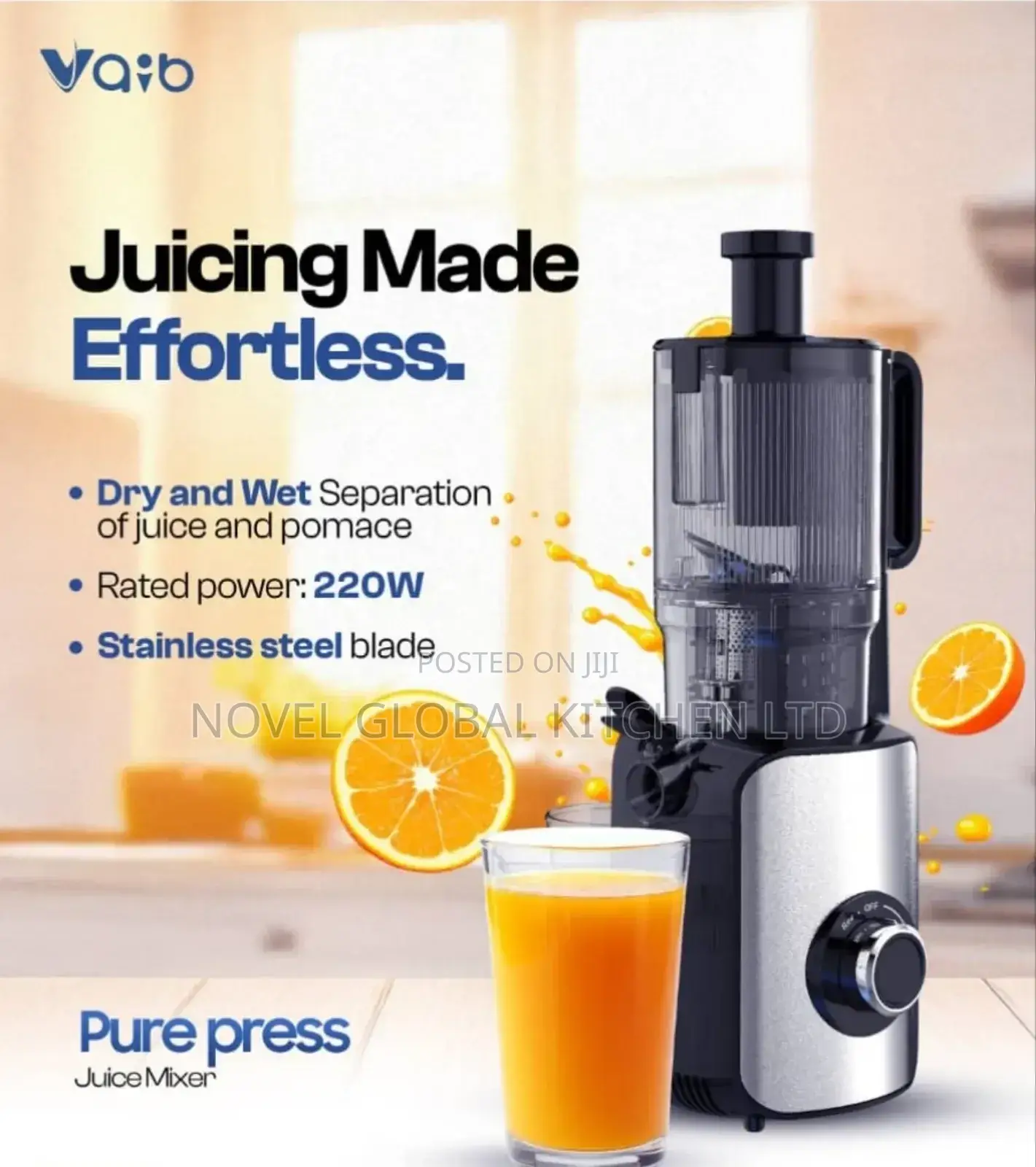 Vaib Slow Juicer,Big Tube 4.7inch