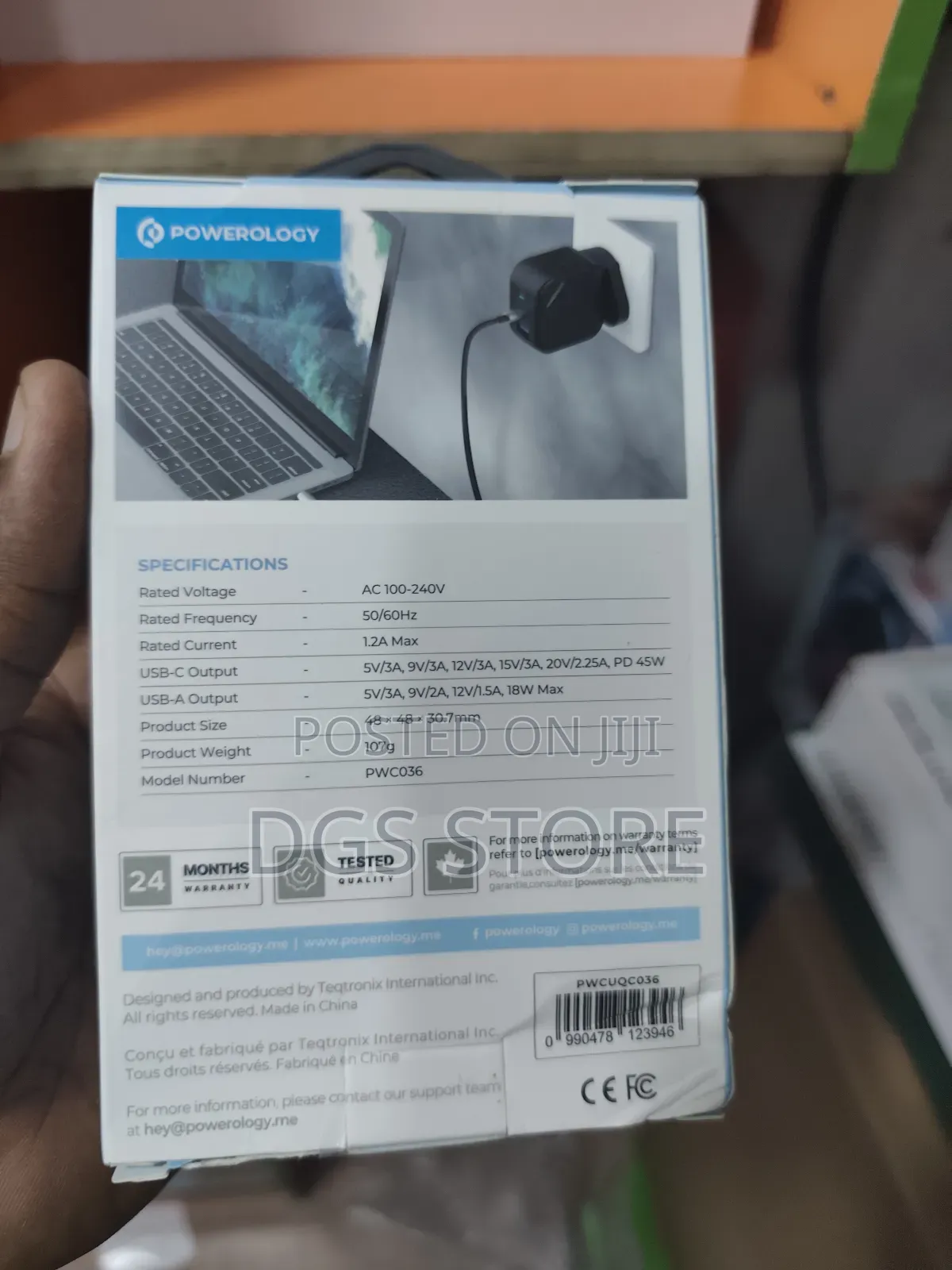 Powerology Pwc036 Gan Dual Port Wall Charger 45w