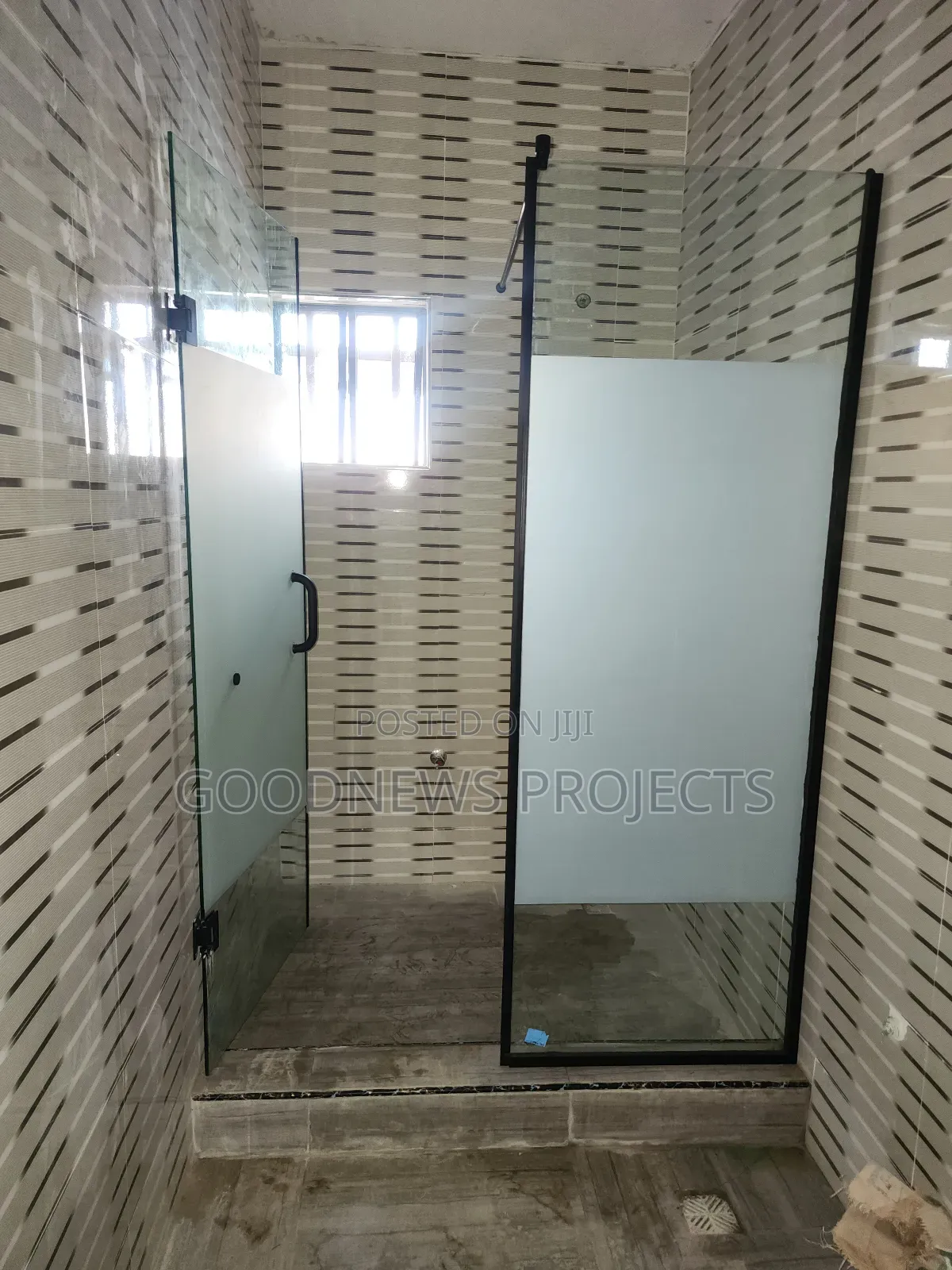 Half Frosted Shower Glass Door ( Black Accessory