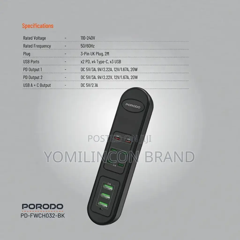 Porodo 50w Multi-Port Usb - Blac