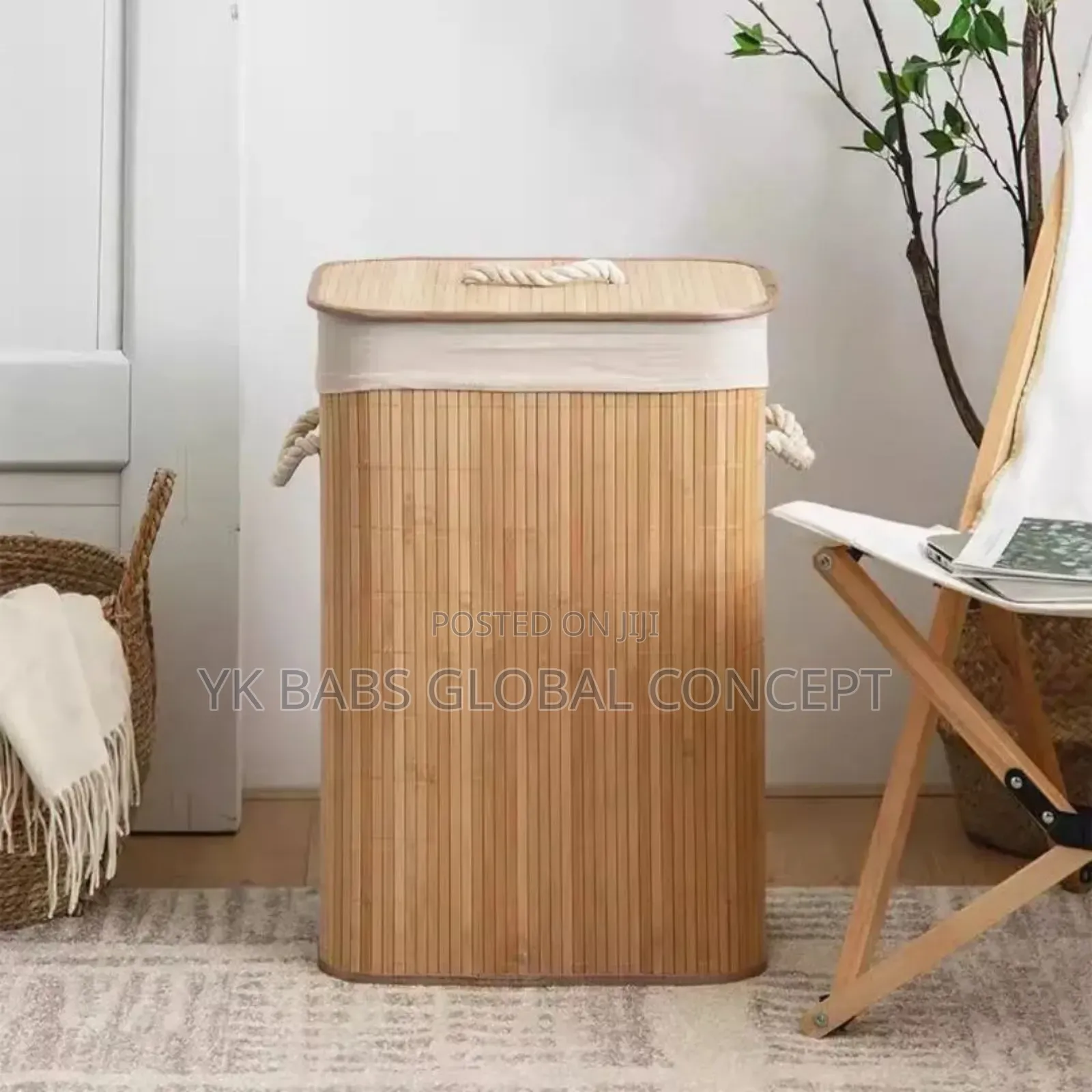 Bamboo Laundry Bag Basket With Cover Lid Cart Dirty Clothe