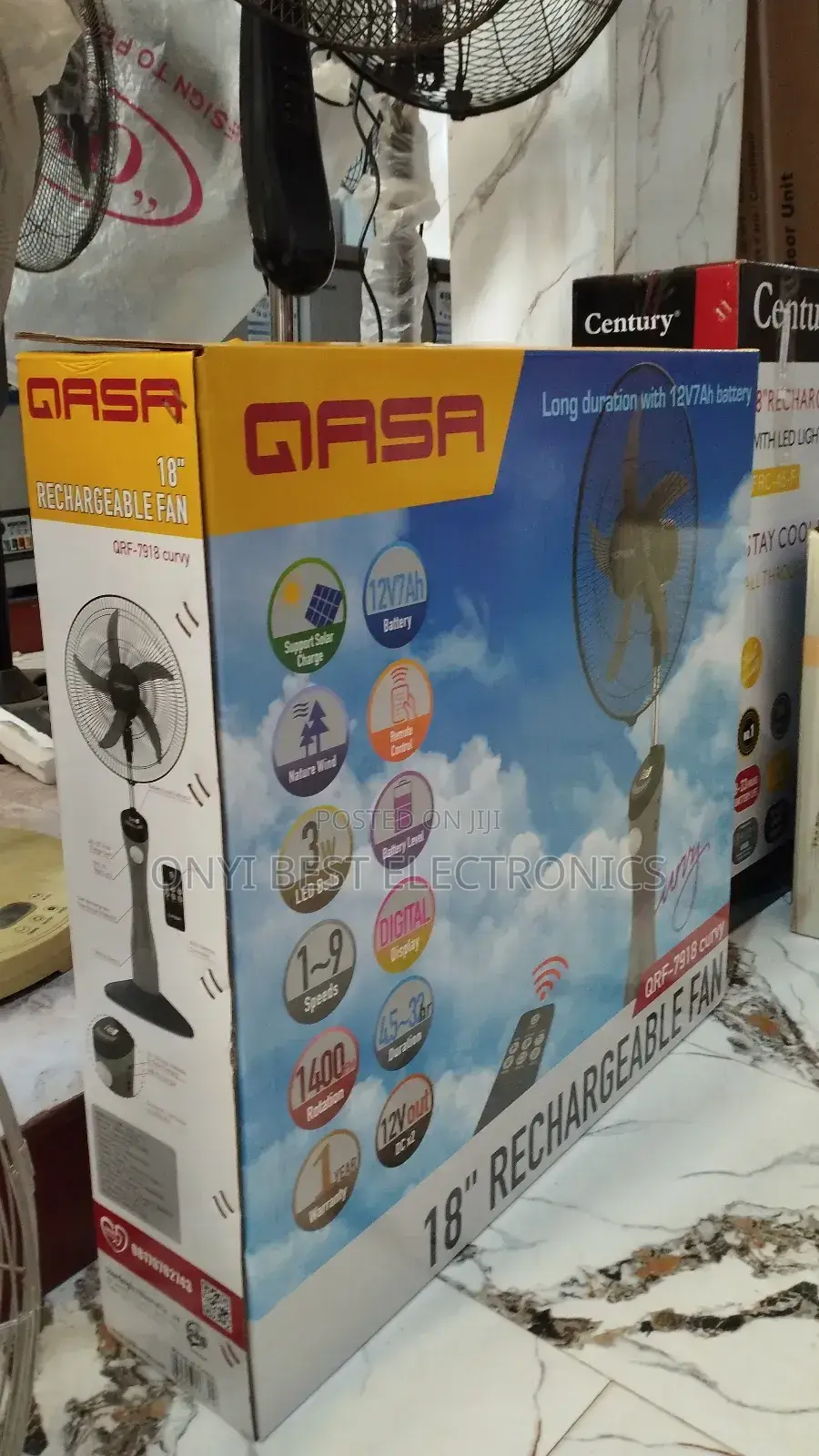Qasa 18′′ Rechargeable Standing Fan With Remote QRF-7918