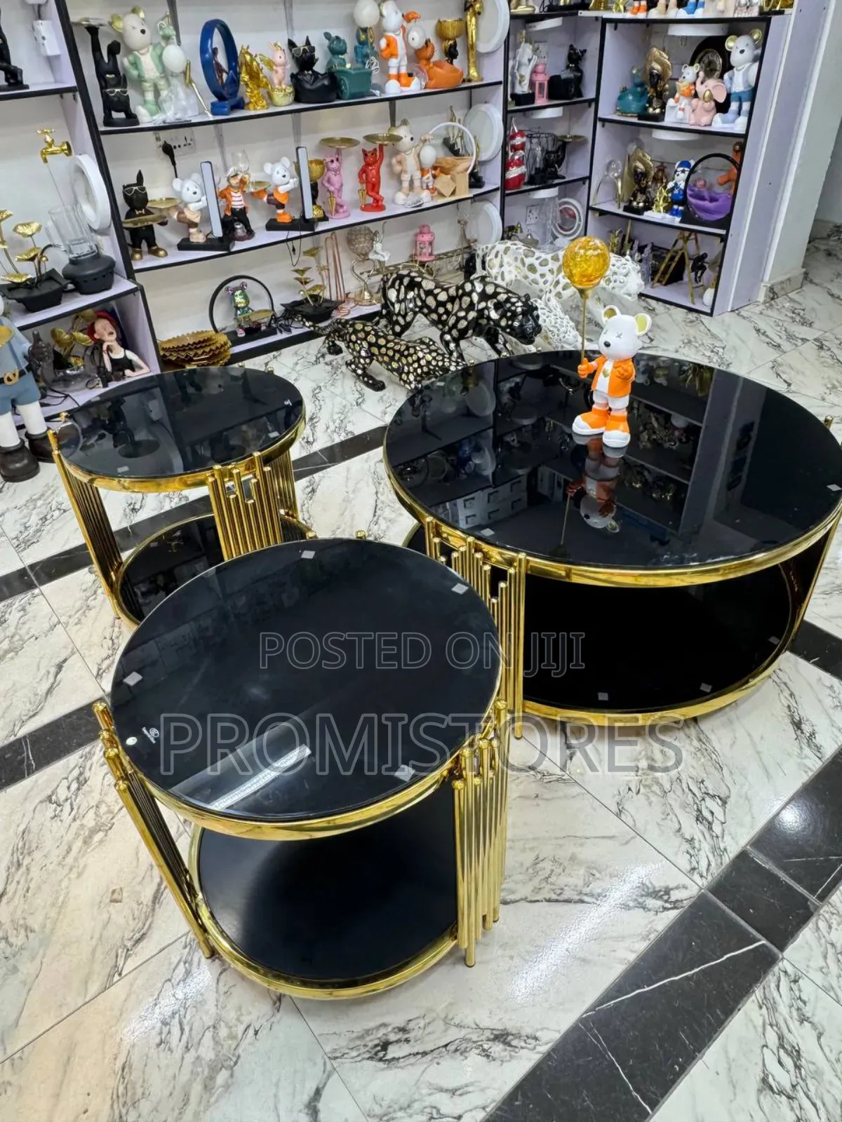 3in1 Luxury Round Glass Centre Table With 2 Side Stool