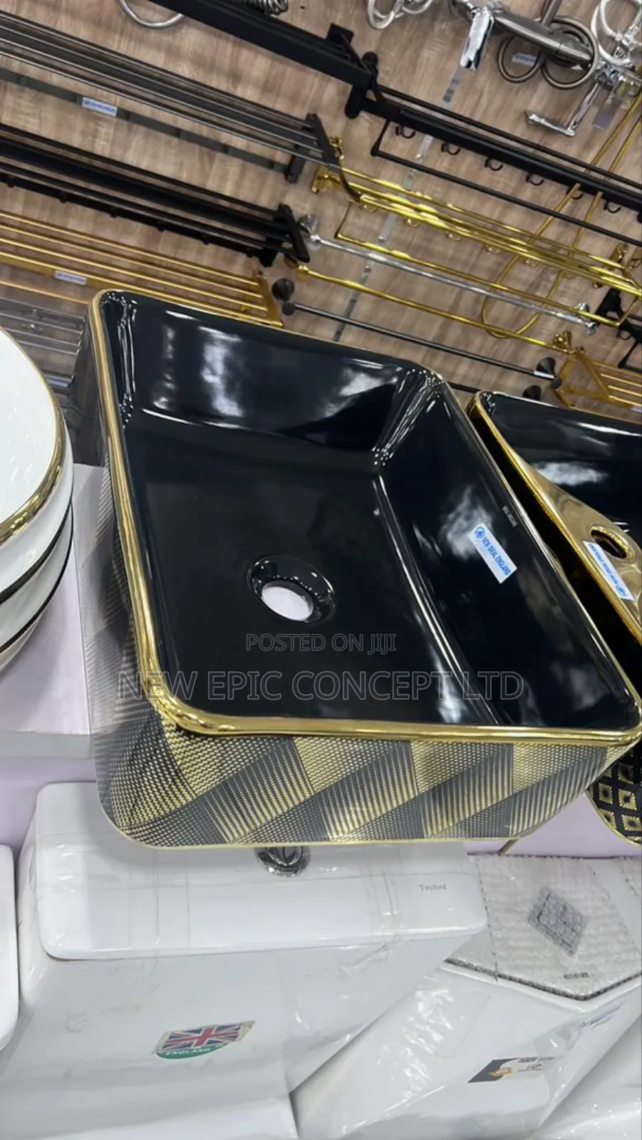 Black With Gold Color Top Wash Hand Basin