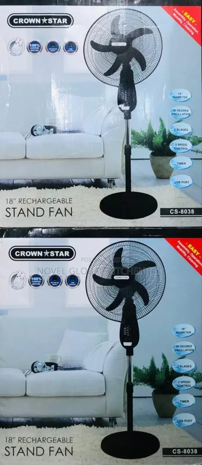 18" Rechargeable Stand Fan