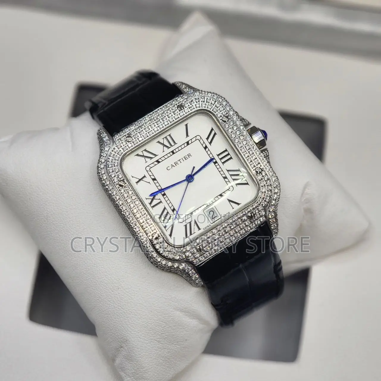 Cartier Quality Luxury Men Genuine Leather Iced Wristwatch
