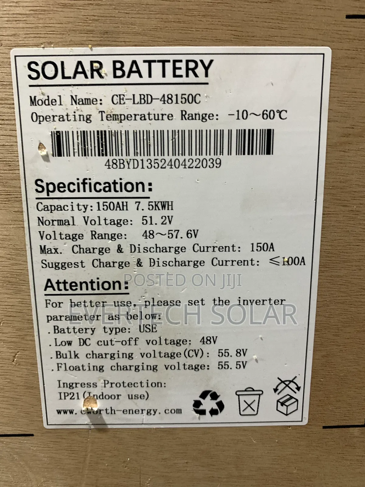 7.5kwhs Cworth Lithium 🔋 Battery 51.2v