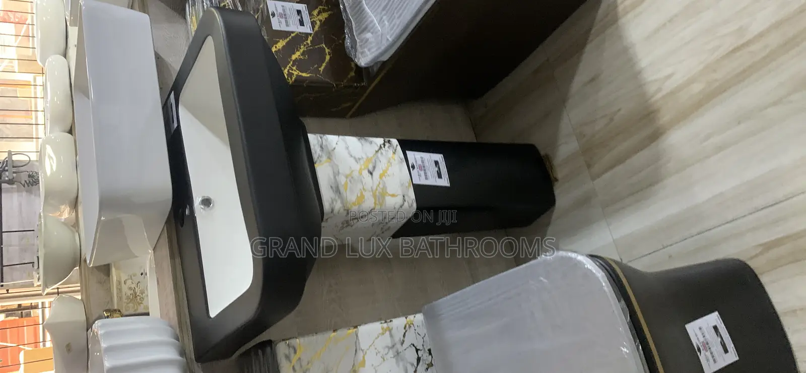 Black and Gold Marble Design Toilet and Wash Basin Set