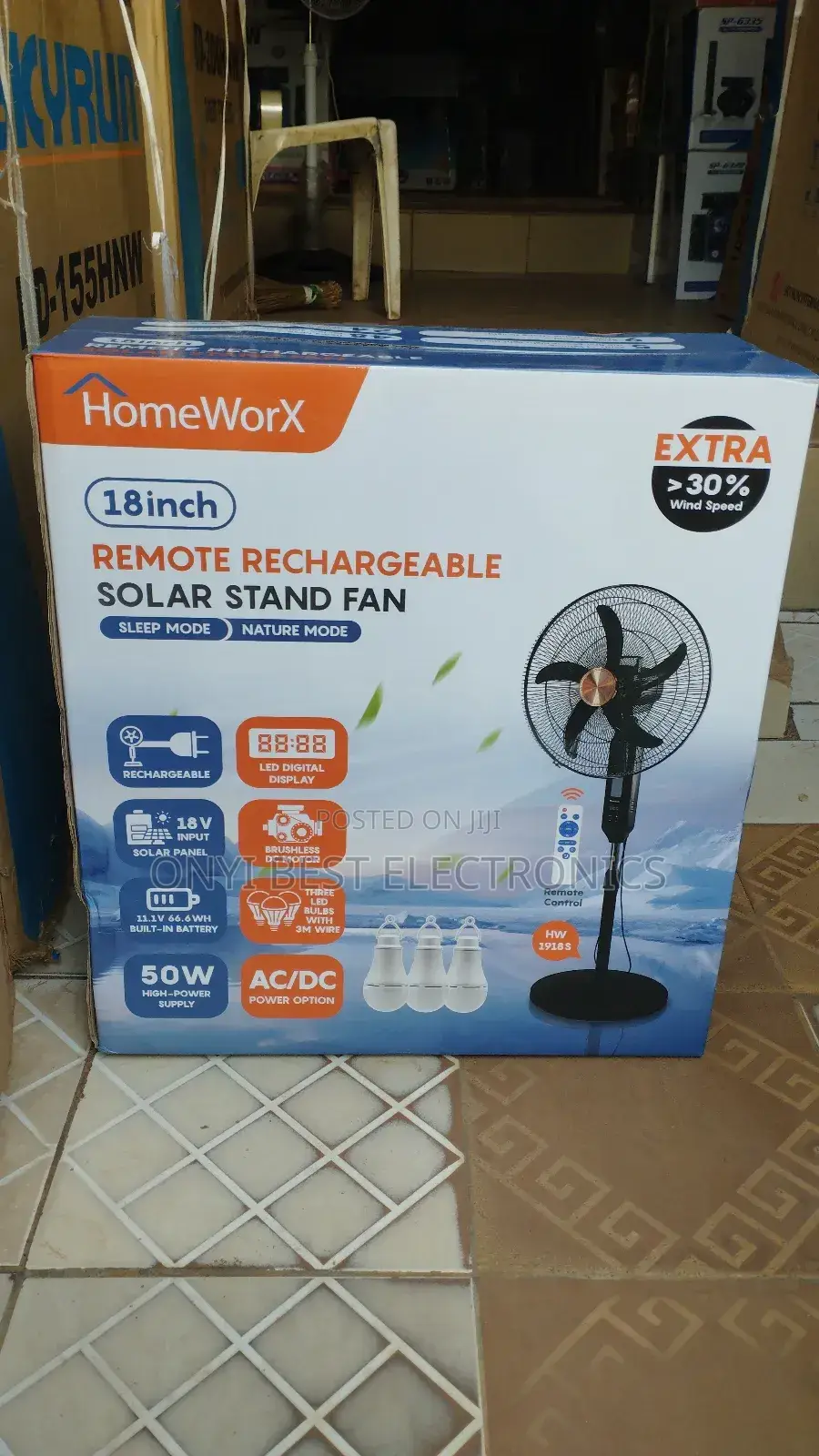 Homeworx 18 Inches Rechargeable Standing Fan With 3 Bulbs