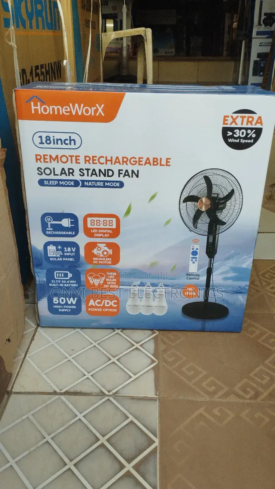 Homeworx 18 Inches Rechargeable Standing Fan With 3 Bulbs