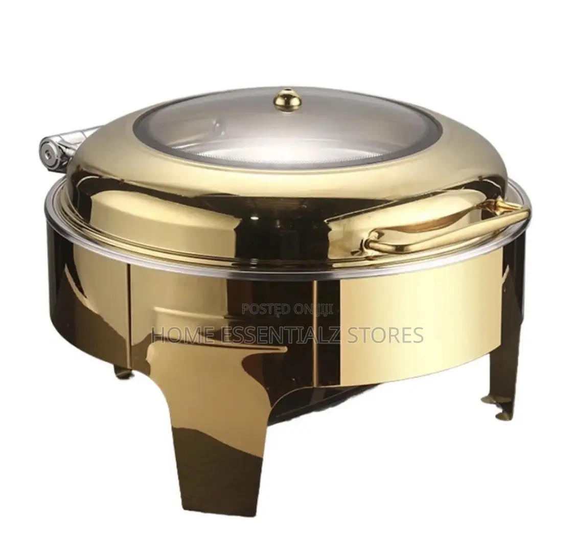 Luxury Gold Round Roll-Top Chafing Dish - Stainless Steel Buffet Serve