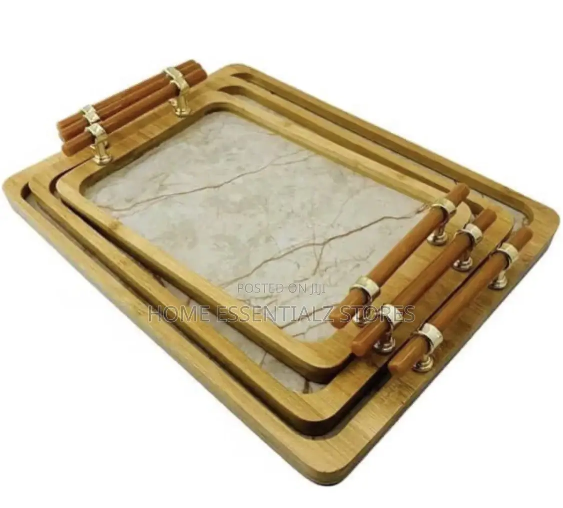 3 Pieces Set of Marble Texture Bamboo Wooden Trays