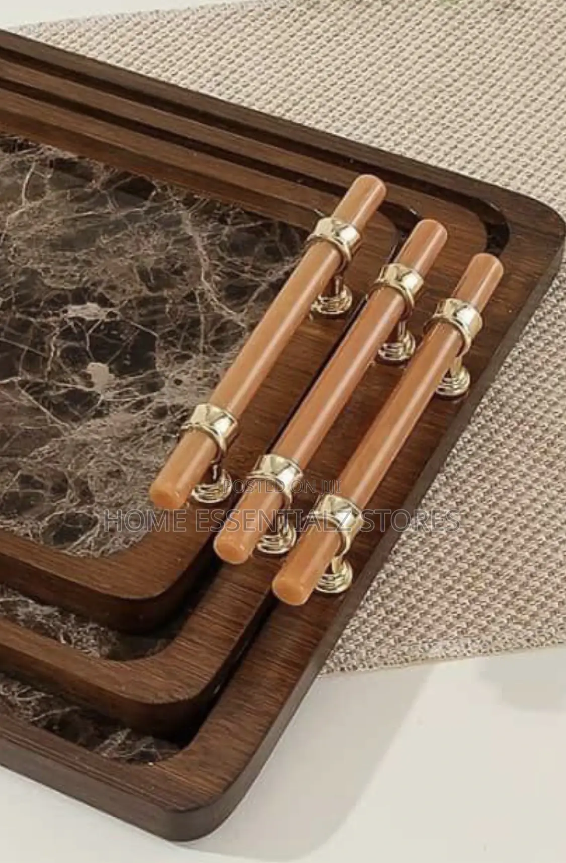3 Pieces Set of Marble Texture Bamboo Wooden Trays