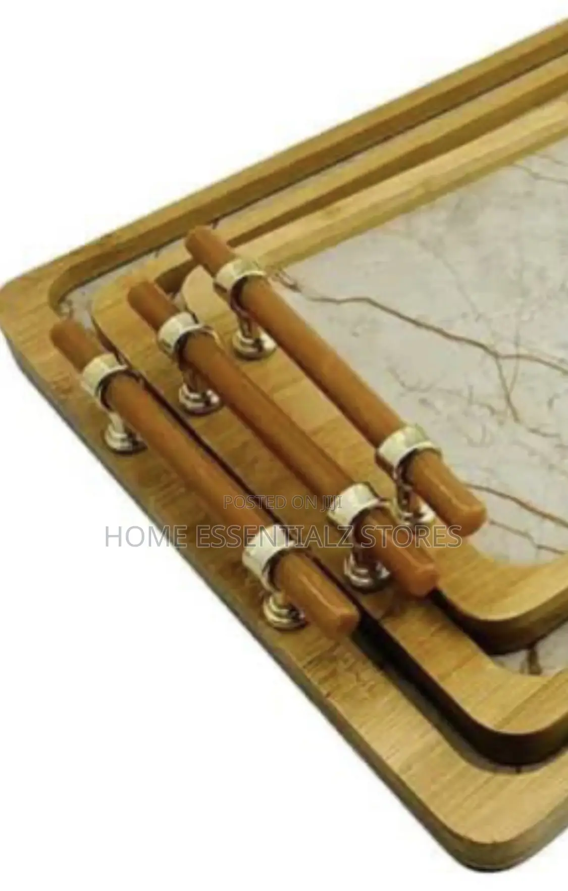 3 Pieces Set of Marble Texture Bamboo Wooden Trays