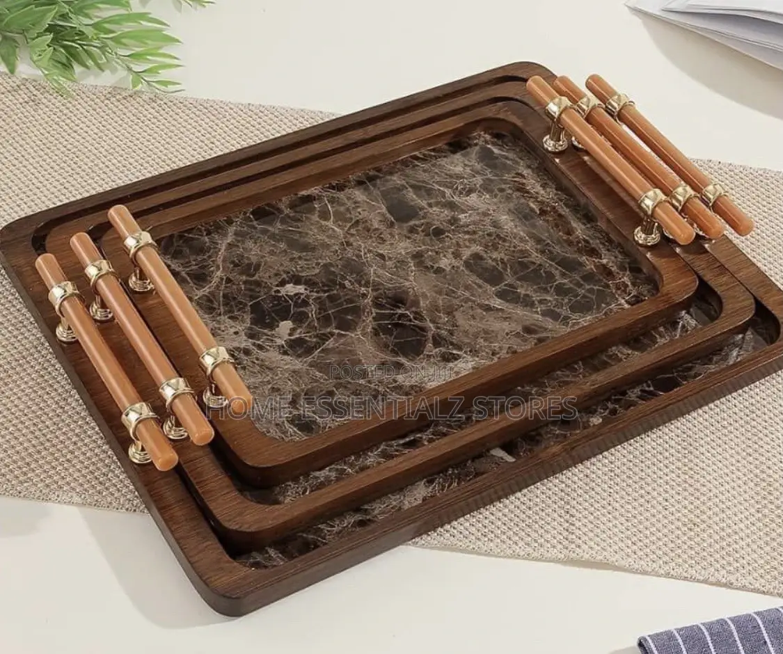3 Pieces Set of Marble Texture Bamboo Wooden Trays