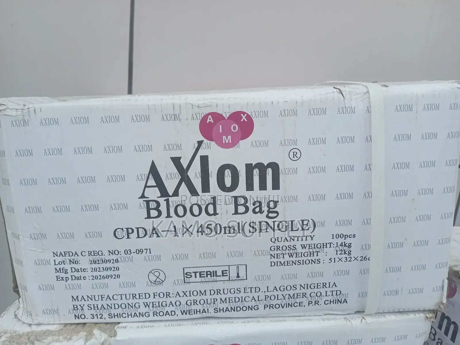Axiom Blood Bag 450ml, Blood Collection Bag Carton of 100pcs