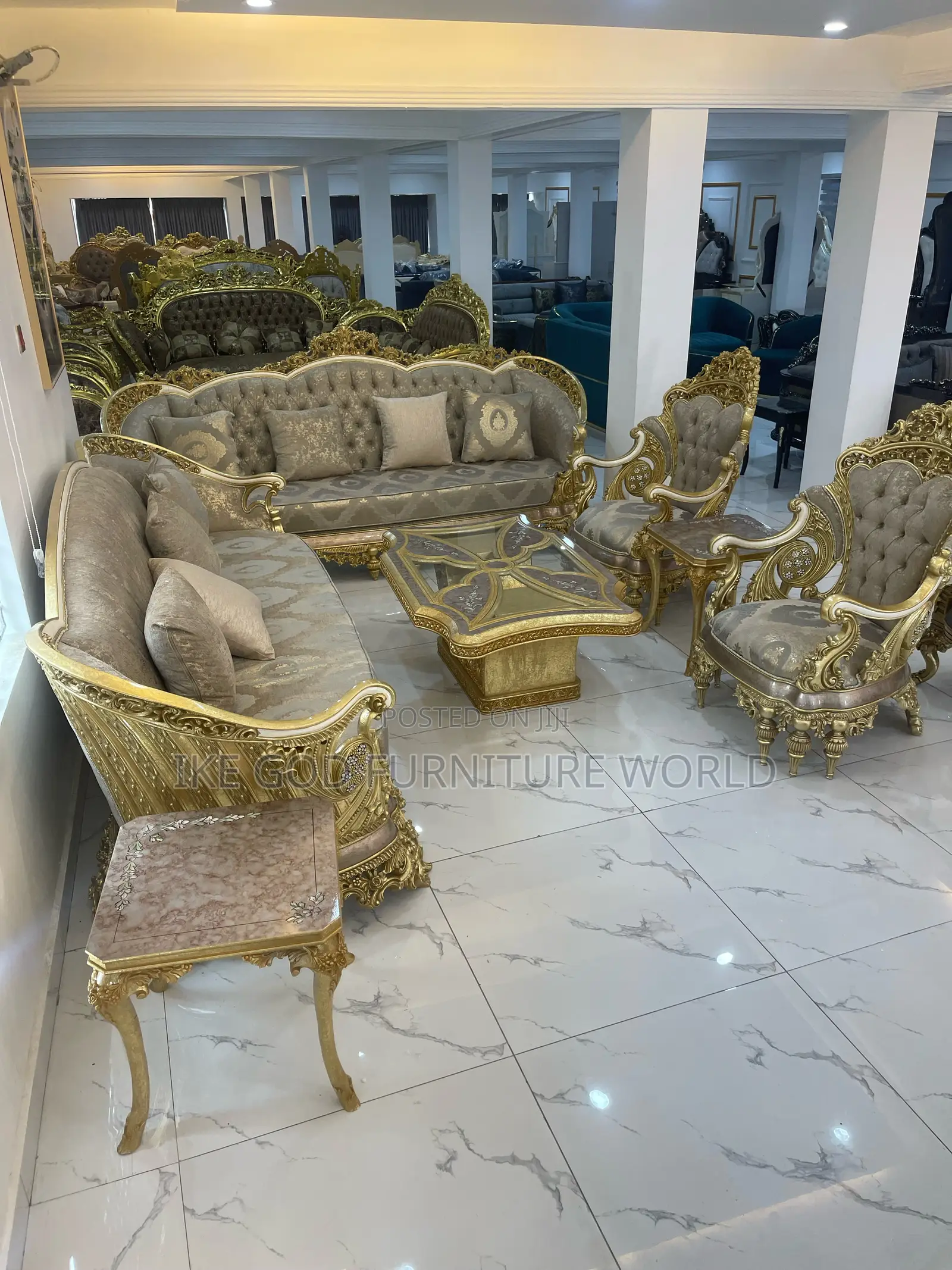 Complete Set of High Classic Turkish Royal Fabric Sofa Chair