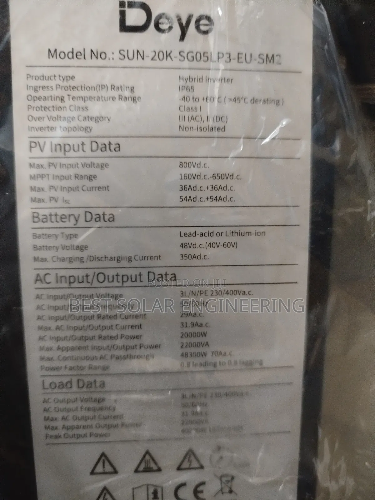 20kw Deye Three Phase High Voltage Inverter (Hybrid)