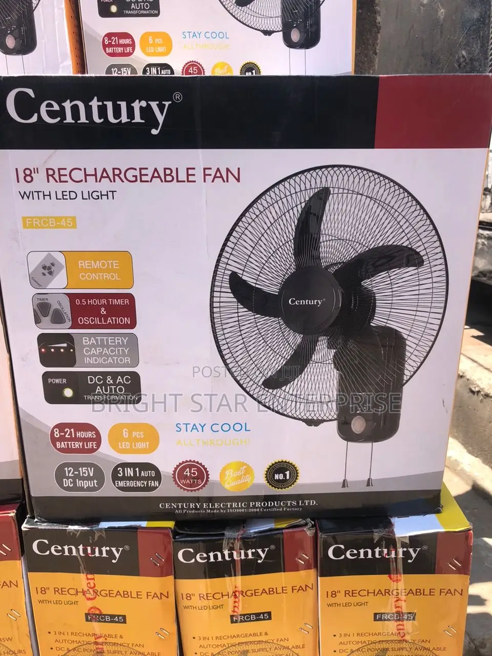Century 18” Rechargeable Wall Fan With Light