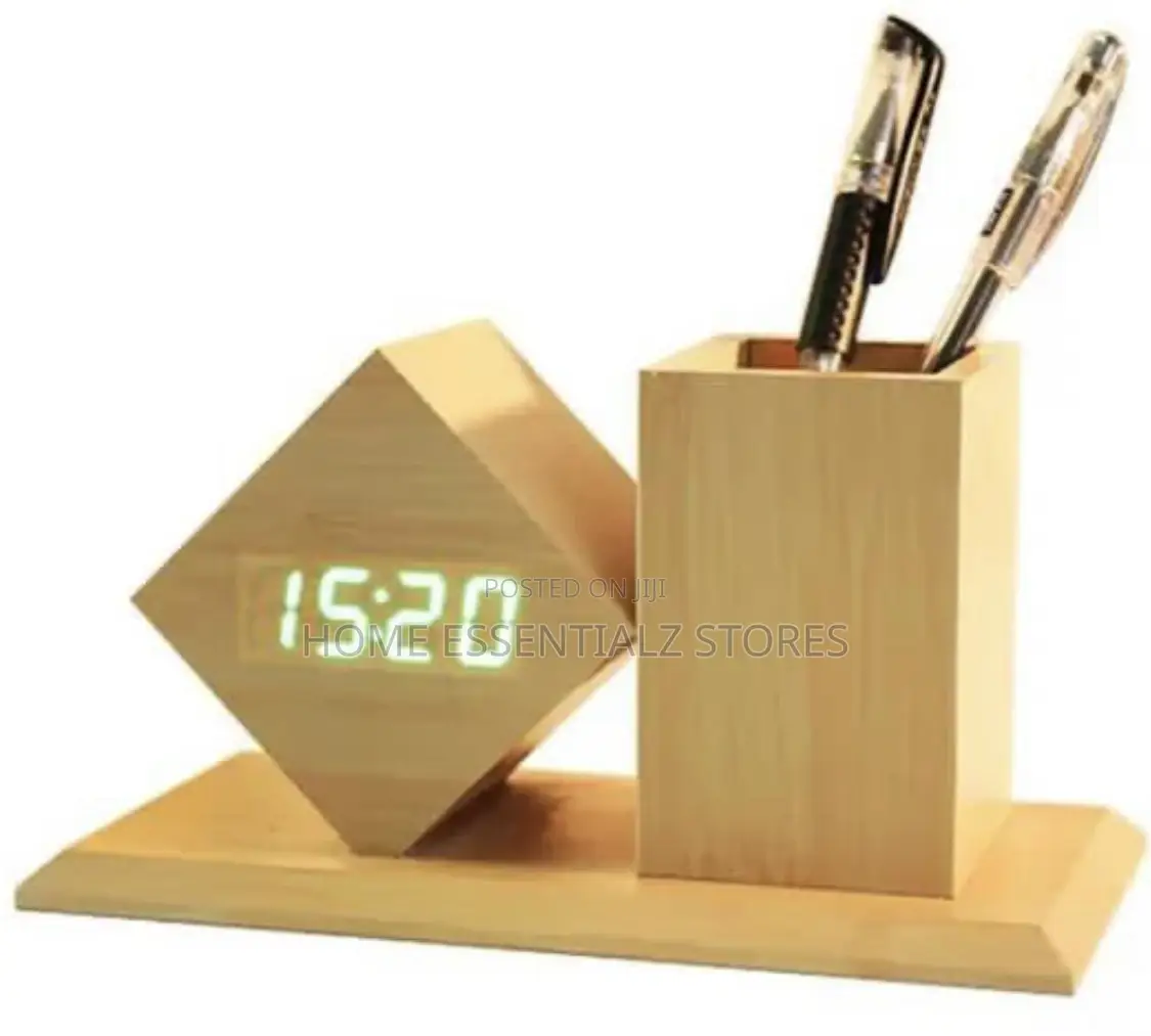 Wooden Digital Led Alarm Table Clock With Pen Holder - Kite and Round