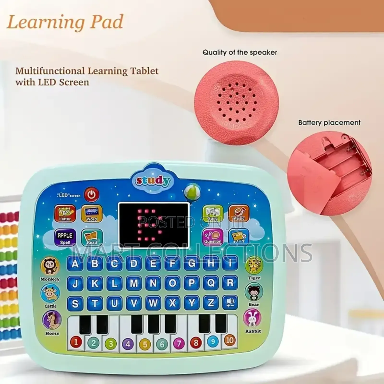 Kids Tablet Learning Pad With Led Screen Teach Alphabet