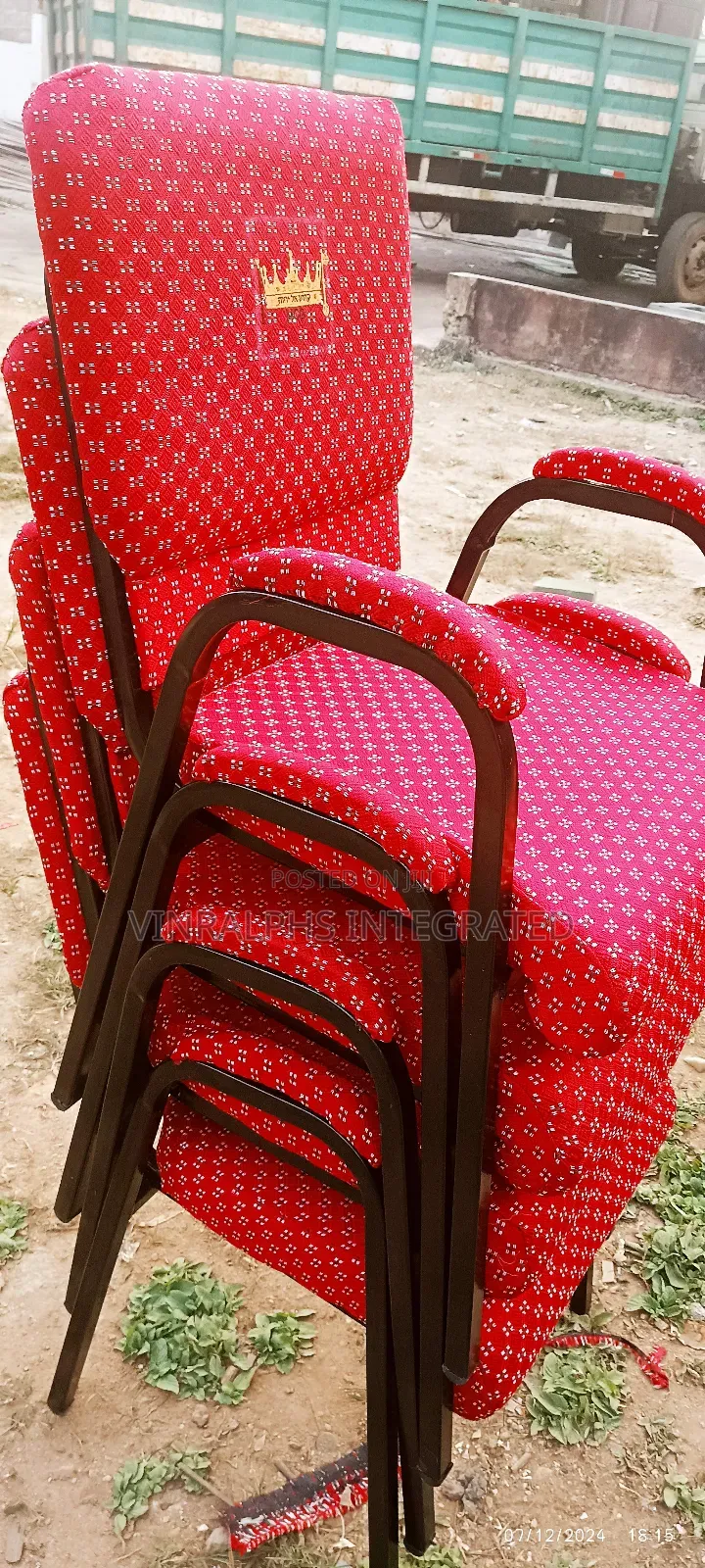 Patterned Church Chairs With Armrest And Logo