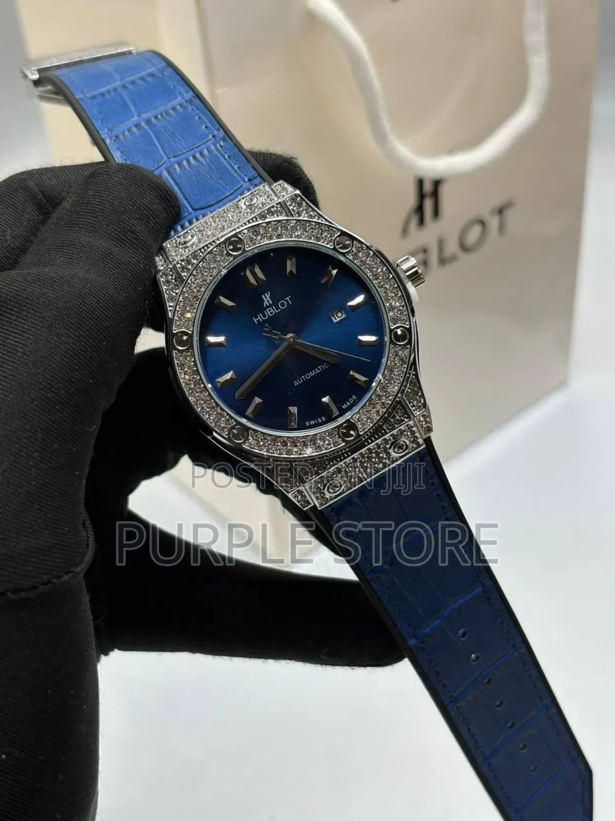 Leather Hublot Watch With Stone Dial