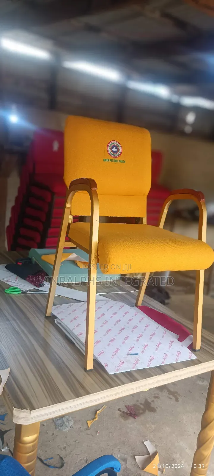 Customised Church Chairs With Armrest and Logo