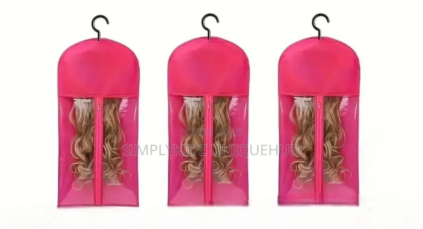 Wig Storage Bag With Zipper Hanger- Pink