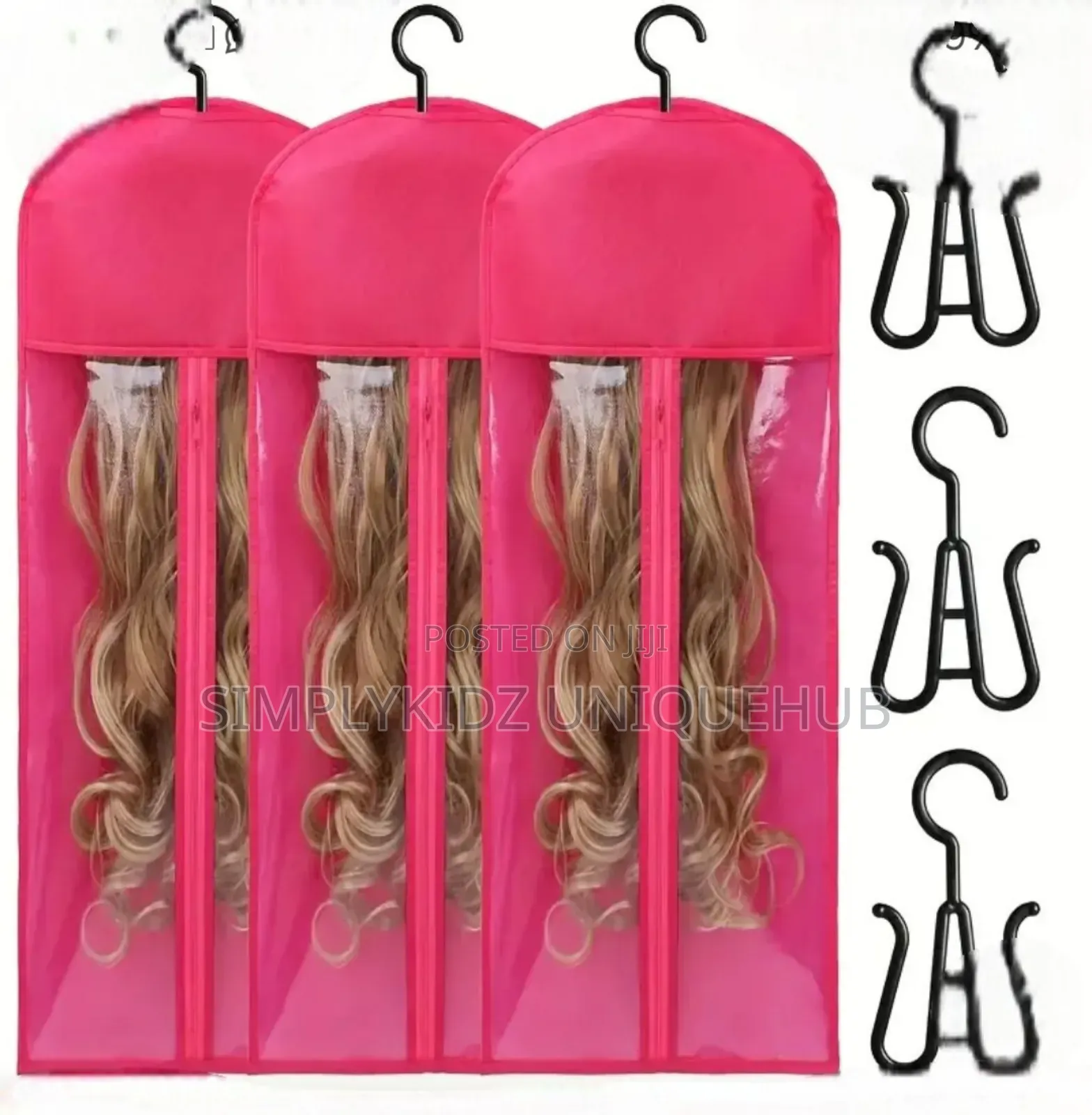 Wig Storage Bag With Zipper Hanger- Pink