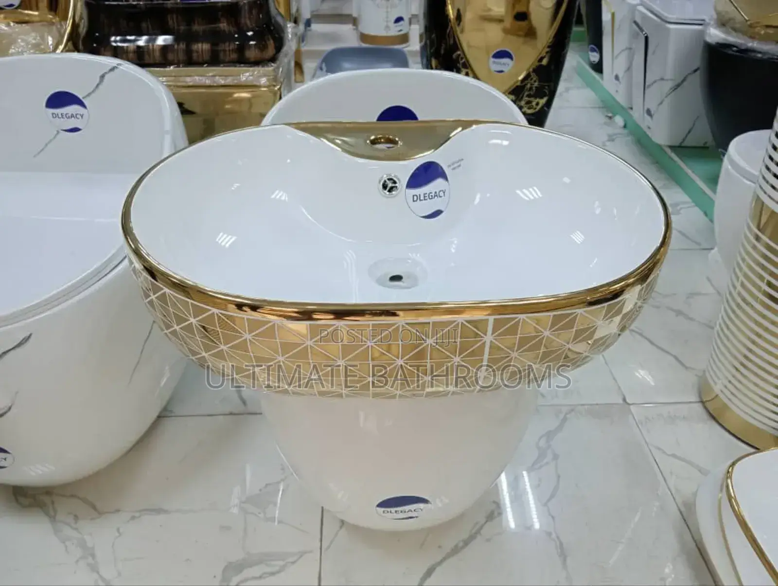 Gold and White Patterned Counter Top Basin