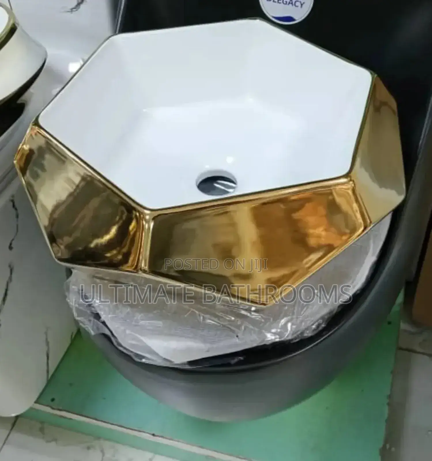 White and Gold Cabinet Basin Without Tap Hole