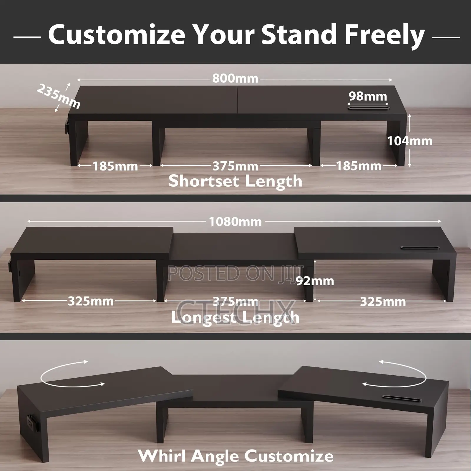 Bontec Dual Wooden Tv, Monitor Stand With Groove,