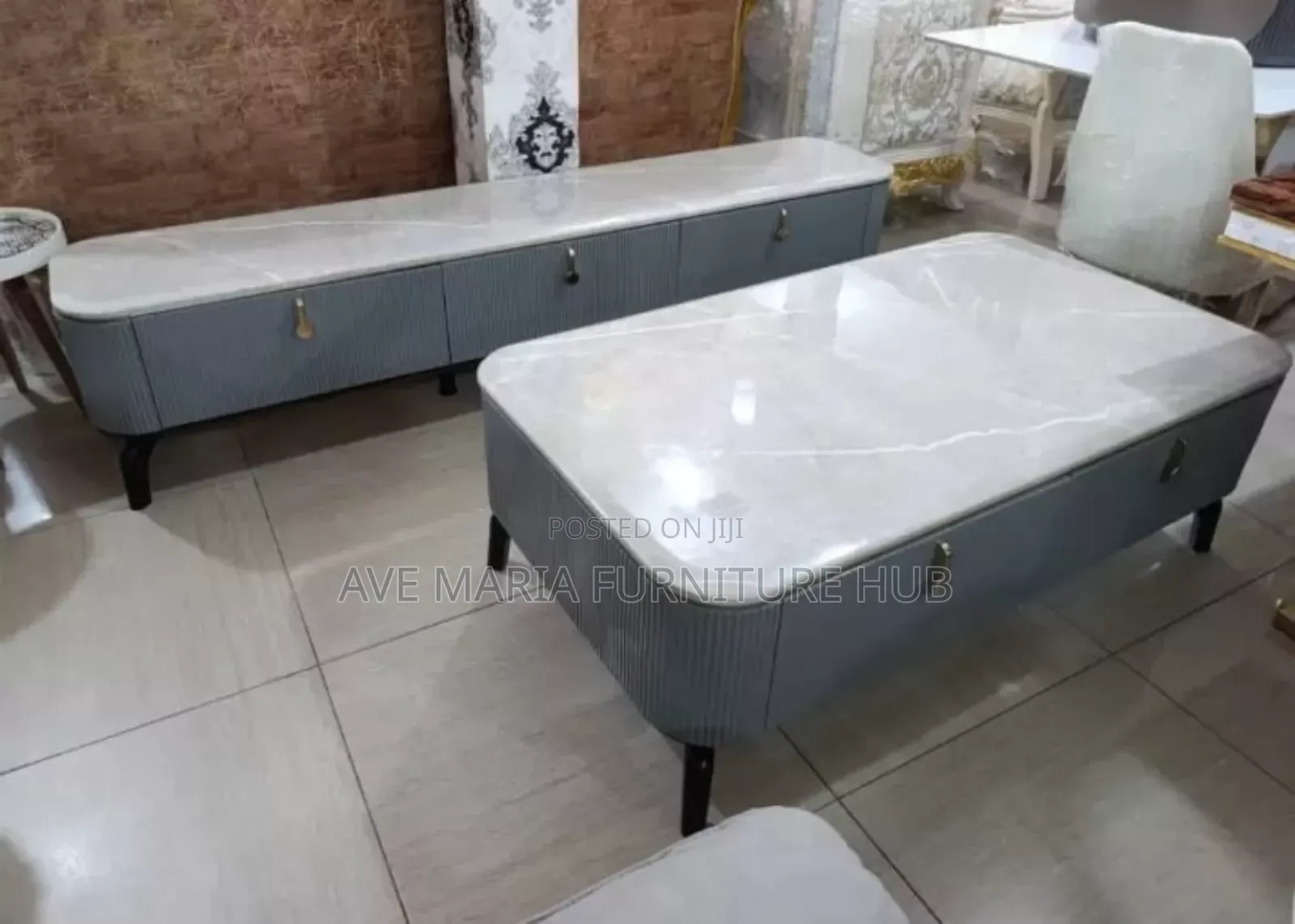 Set of Marble Top Center Table and Tv Stand.