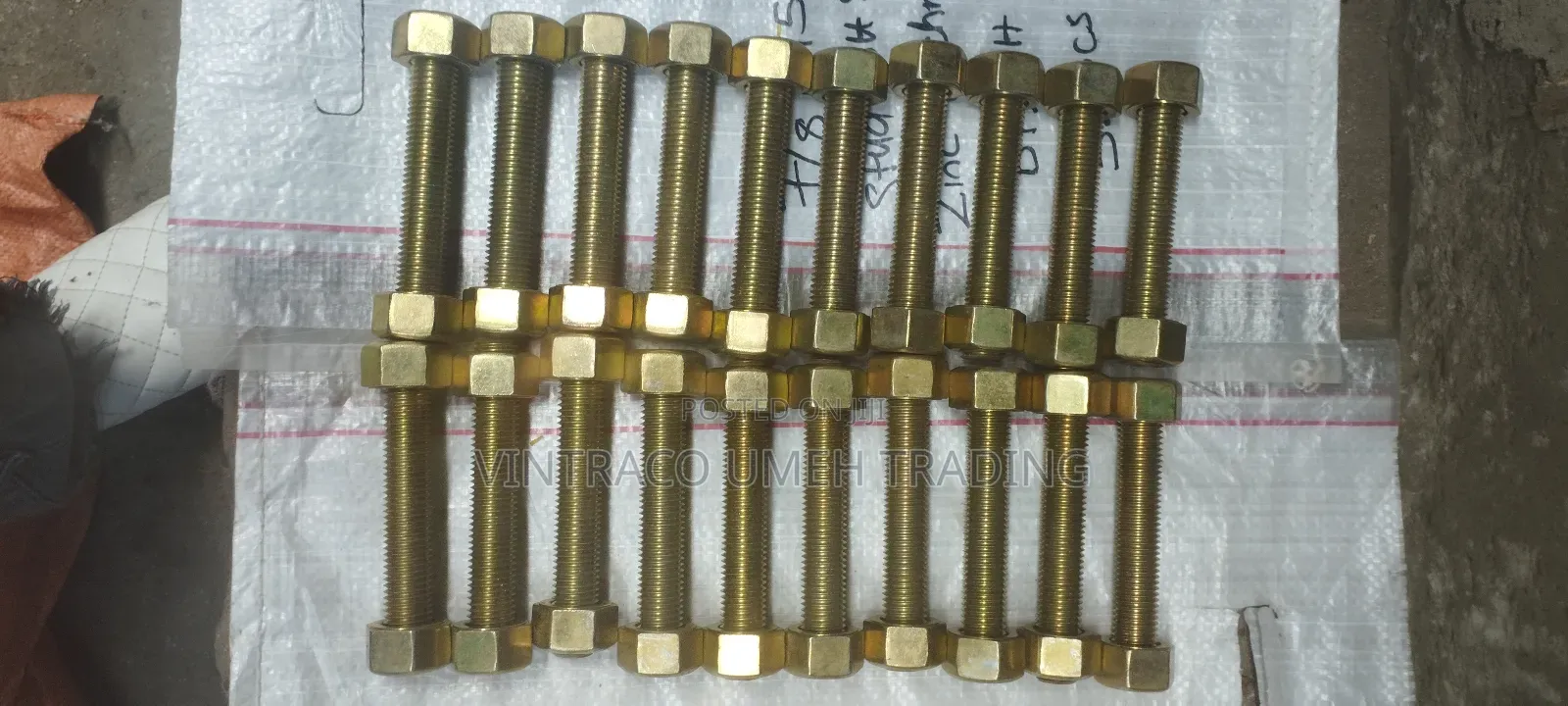 7/8 X 150mm Stud Bolt Nuts Zinc Plated/Bichromate Treated