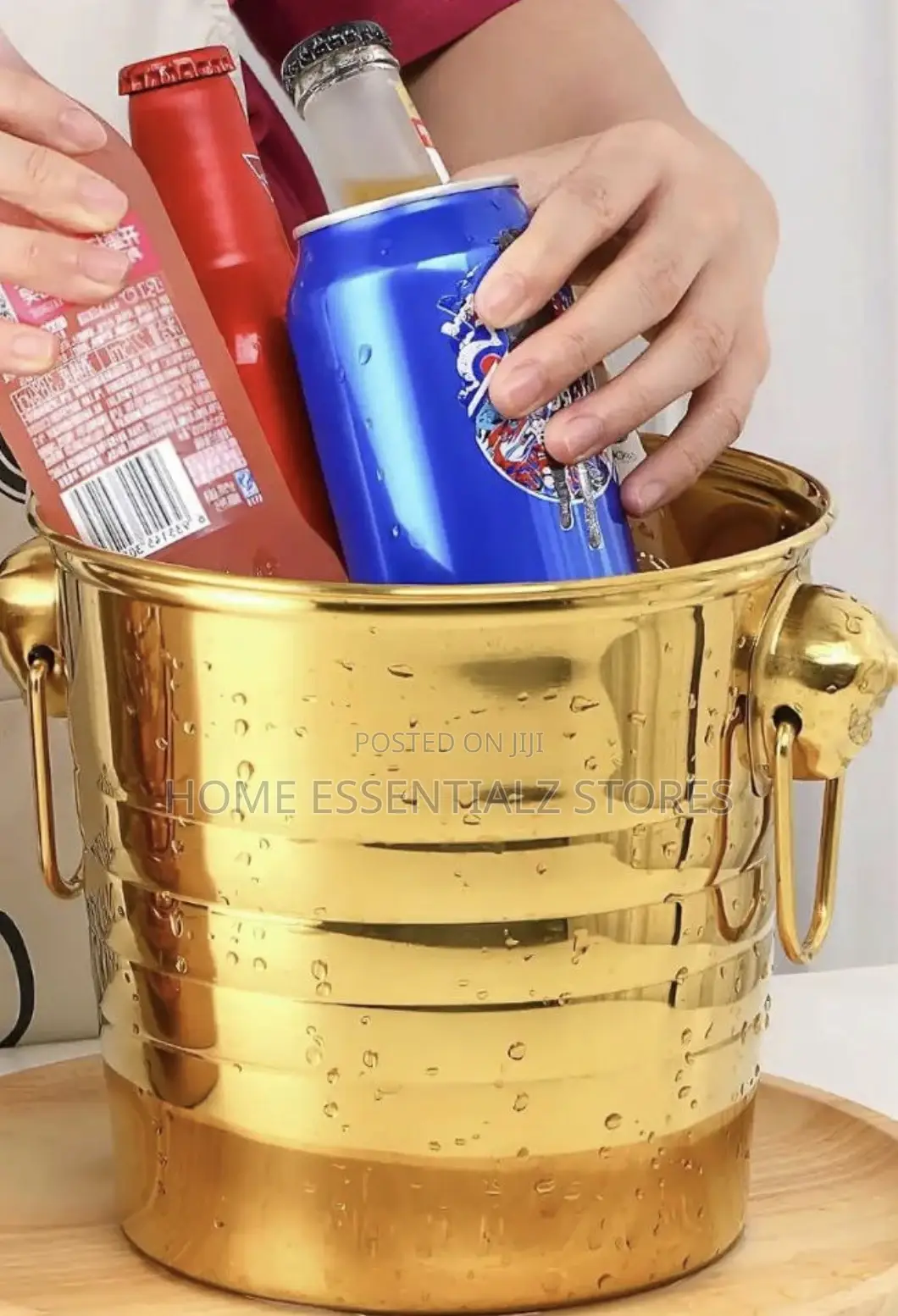 Gold Stainless Steel Beer Bucket With Binaural Handles