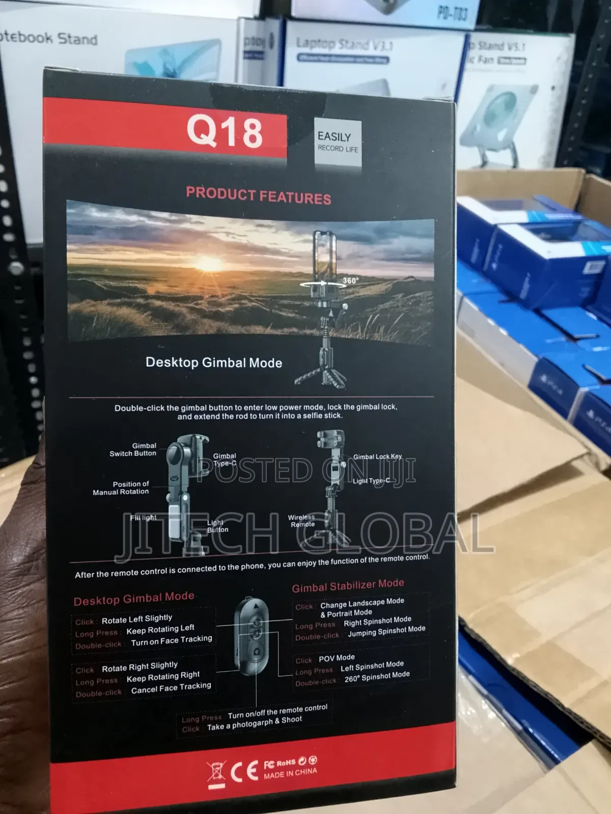 Q18 Gimbal Stabilizer With Smart Tracking Mode - Selfie Stic