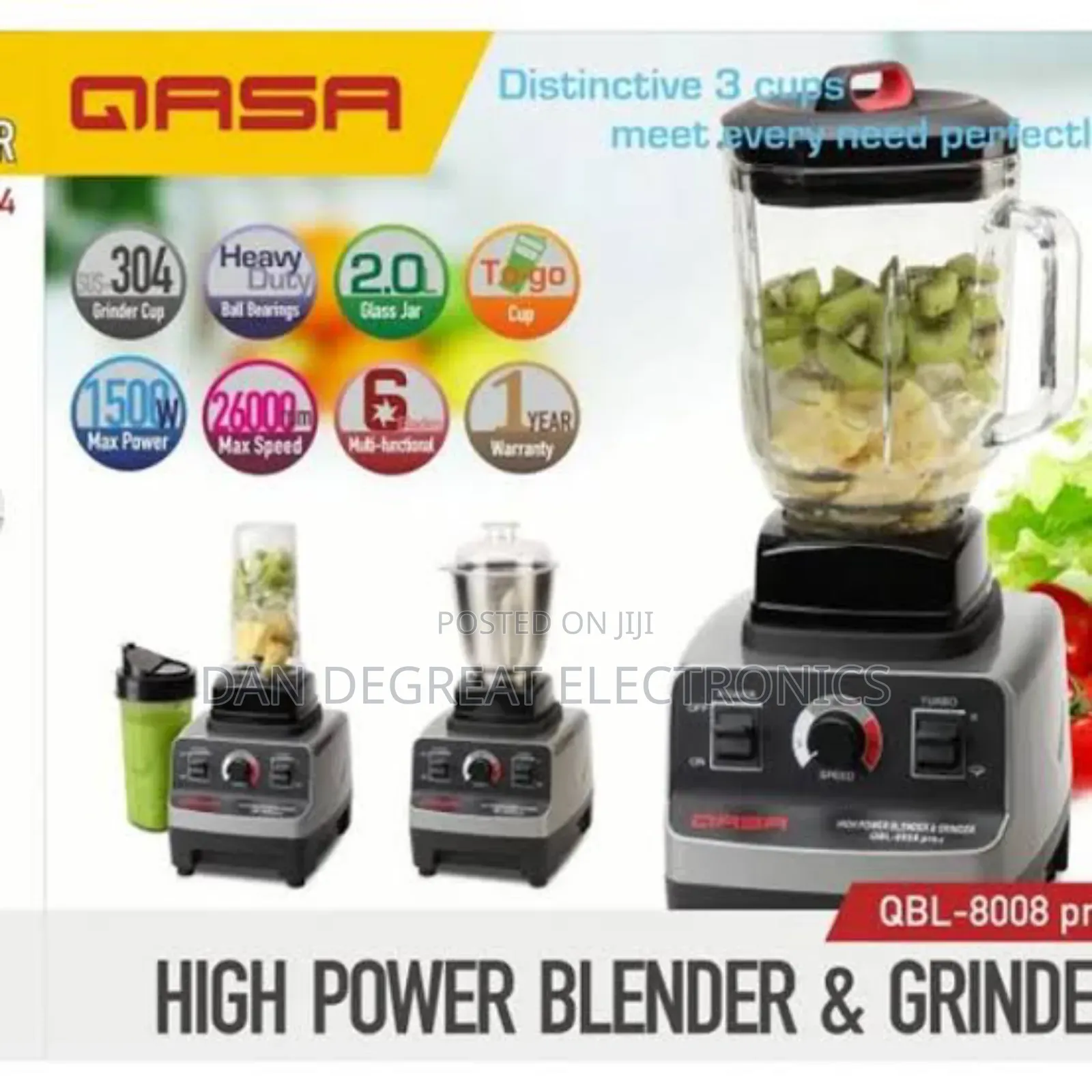 Qasa QBL-8088 Pro4 High Power Blender and Grinder