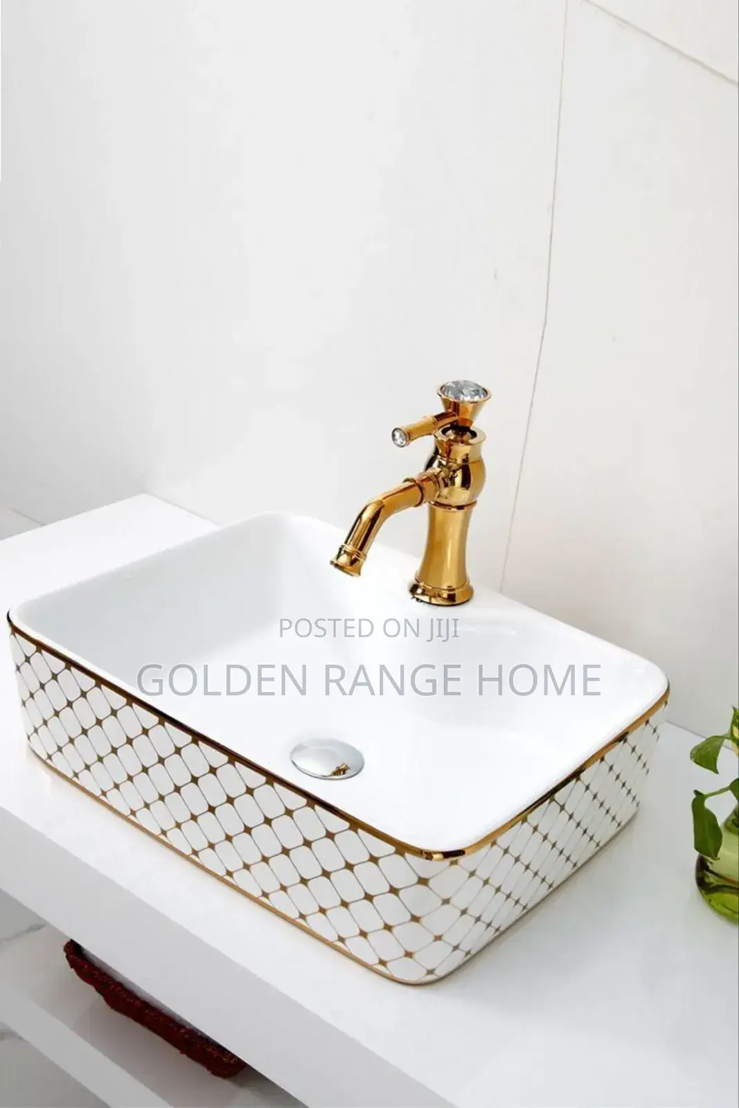 Whit and Gold Countertop Basin