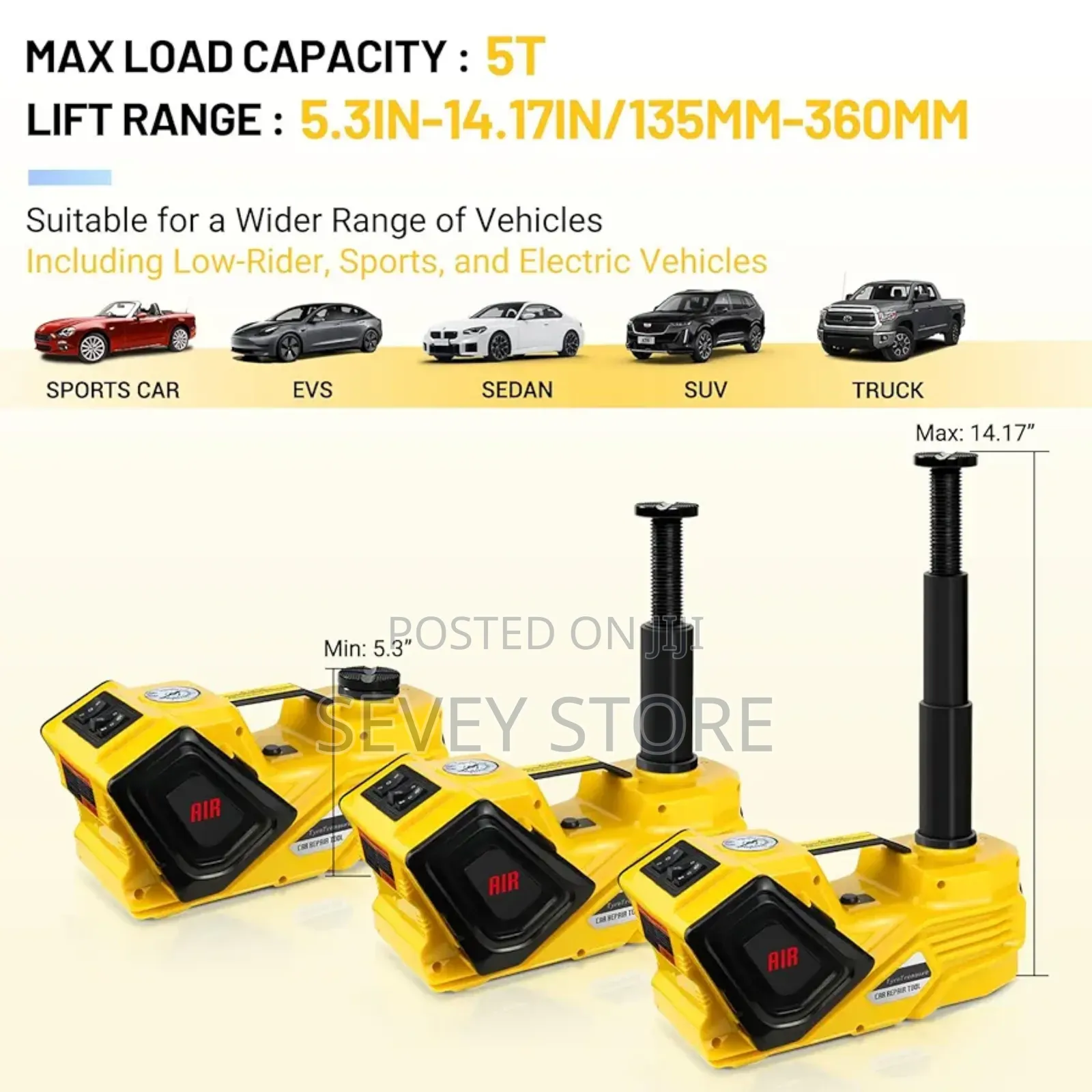 Electric Car Jack Kit 5 Ton 12v (Lifting Range: 5.31-14.17