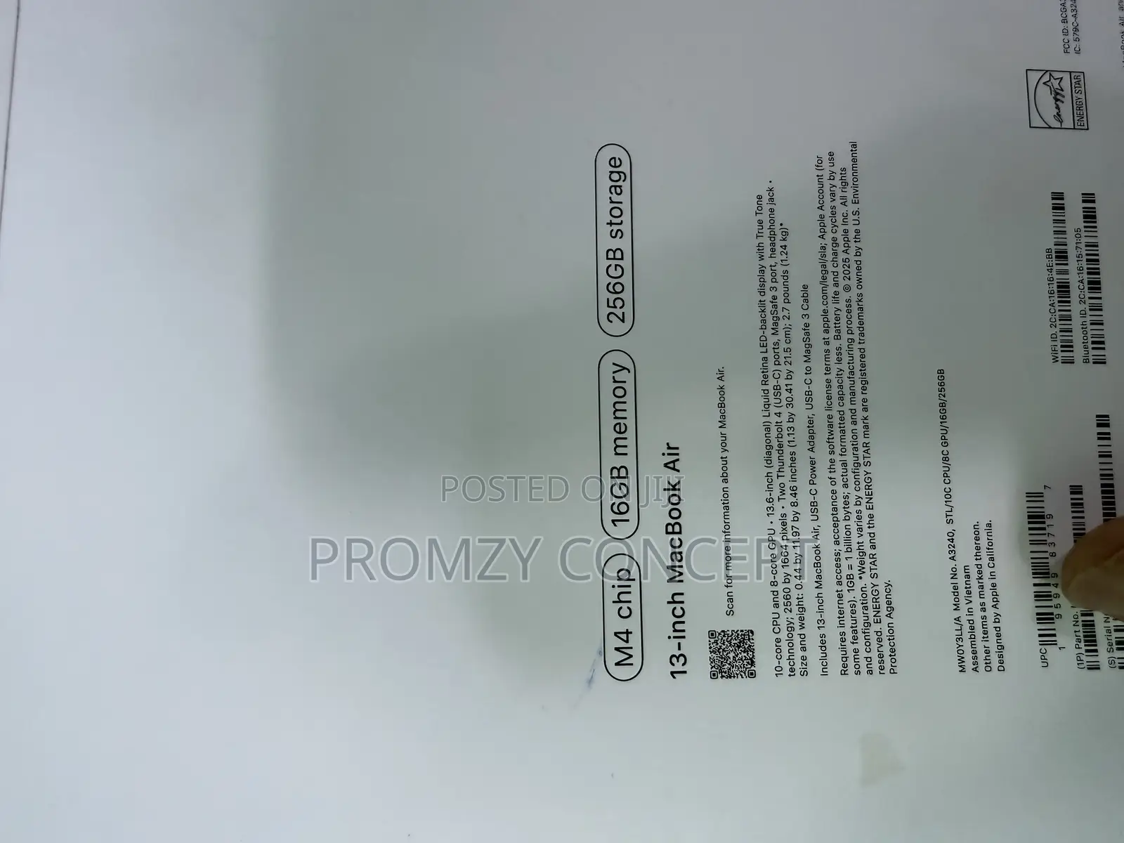 New Laptop Apple MacBook Air 2025 M4 13-inch 16GB Apple M4 SSD 256GB