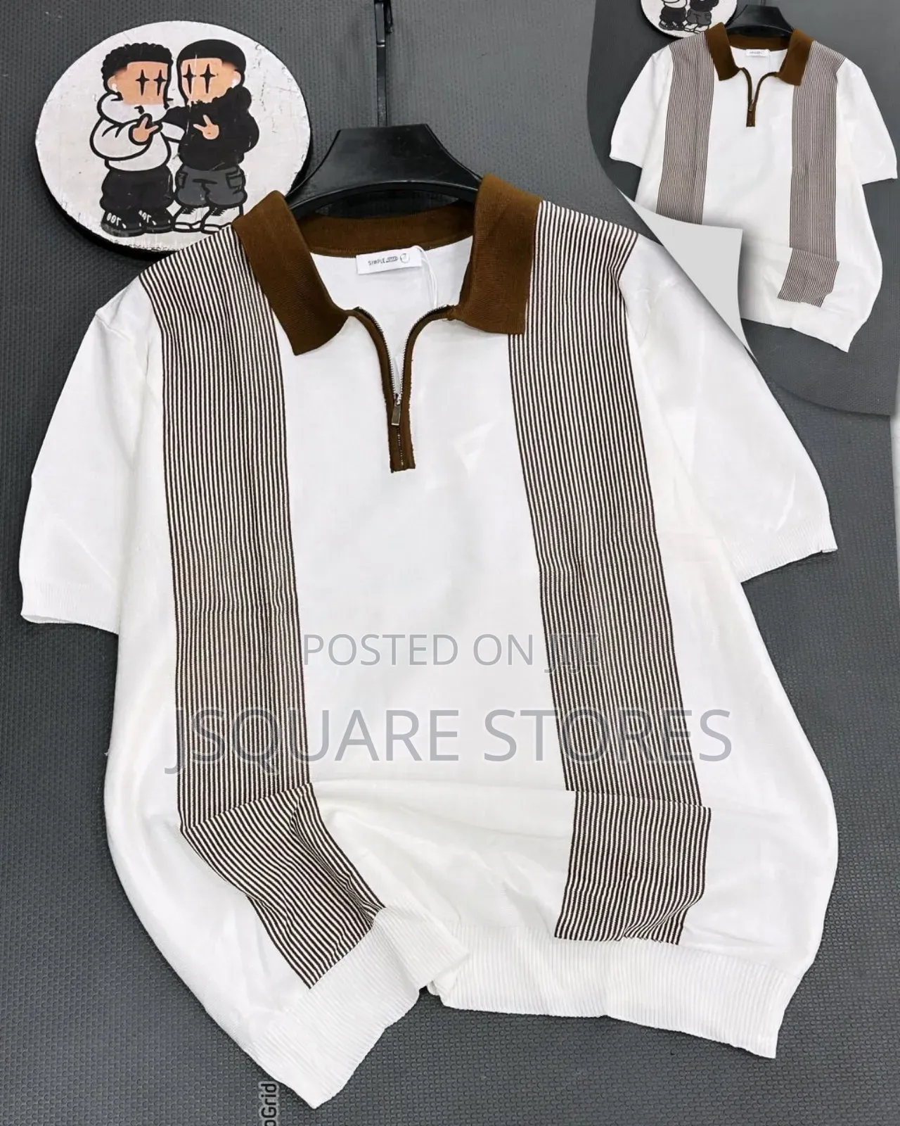 Luxurious Plain and Stripe Collar Neck Top for Men