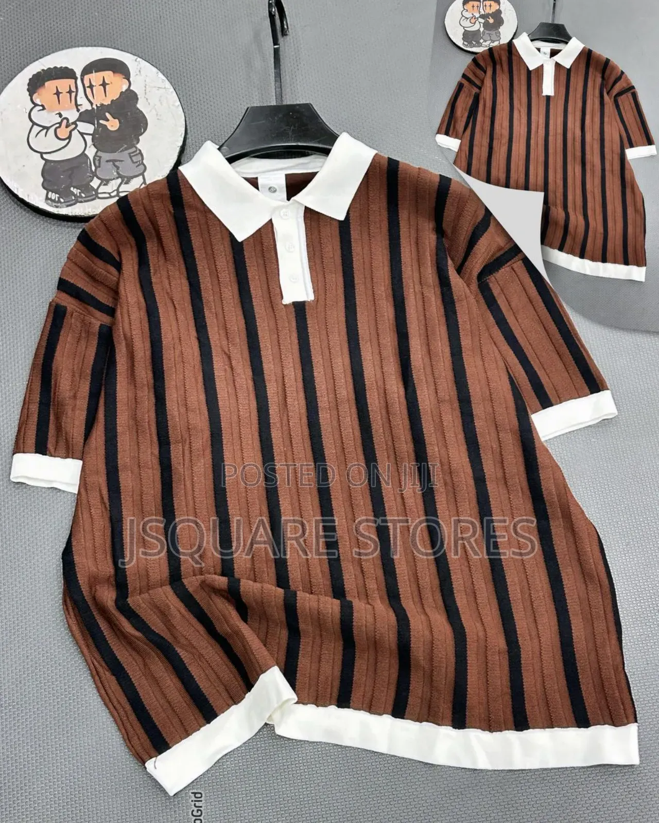 Luxurious Plain and Stripe Collar Neck Top for Men
